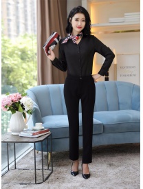 女式黑色V领长袖衬衣