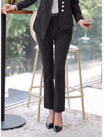 女式三粒扣条纹西装配套西裤 黑色
