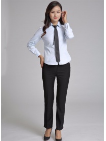 女式长袖V领衬衣 浅蓝色