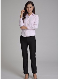 女式长袖衬衣 V领粉色