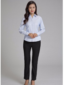 女式长袖衬衣 蓝色条纹