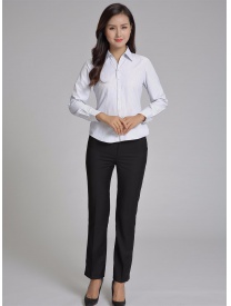 女式长袖衬衣 白色细斜纹