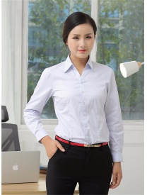 女式长袖衬衣 蓝色细斜纹