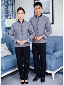 保洁服立领一粒扣花边 灰色