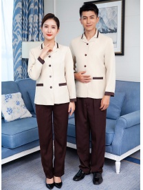 保洁服领口黑杠 米色