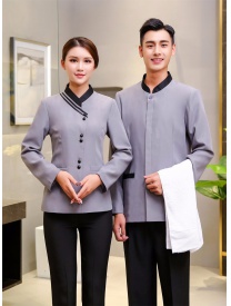 保洁服女式斜杠男式一粒扣 灰色