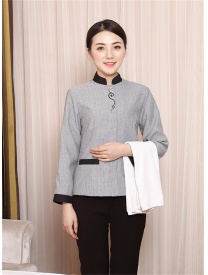 保洁服一粒扣短花边 灰色
