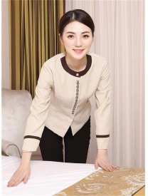 保洁服一粒扣小花边 米黄