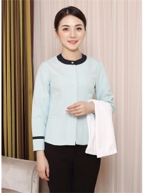 保洁服一粒扣小花边 浅绿