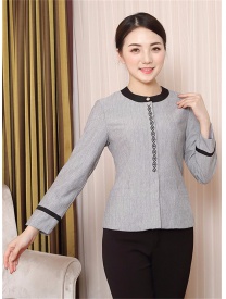 保洁服一粒扣小花边 灰色